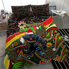 Merry Christmas Penrith Panthers Bedding Set Aboriginal Santa Rugby Mascot - The Riff