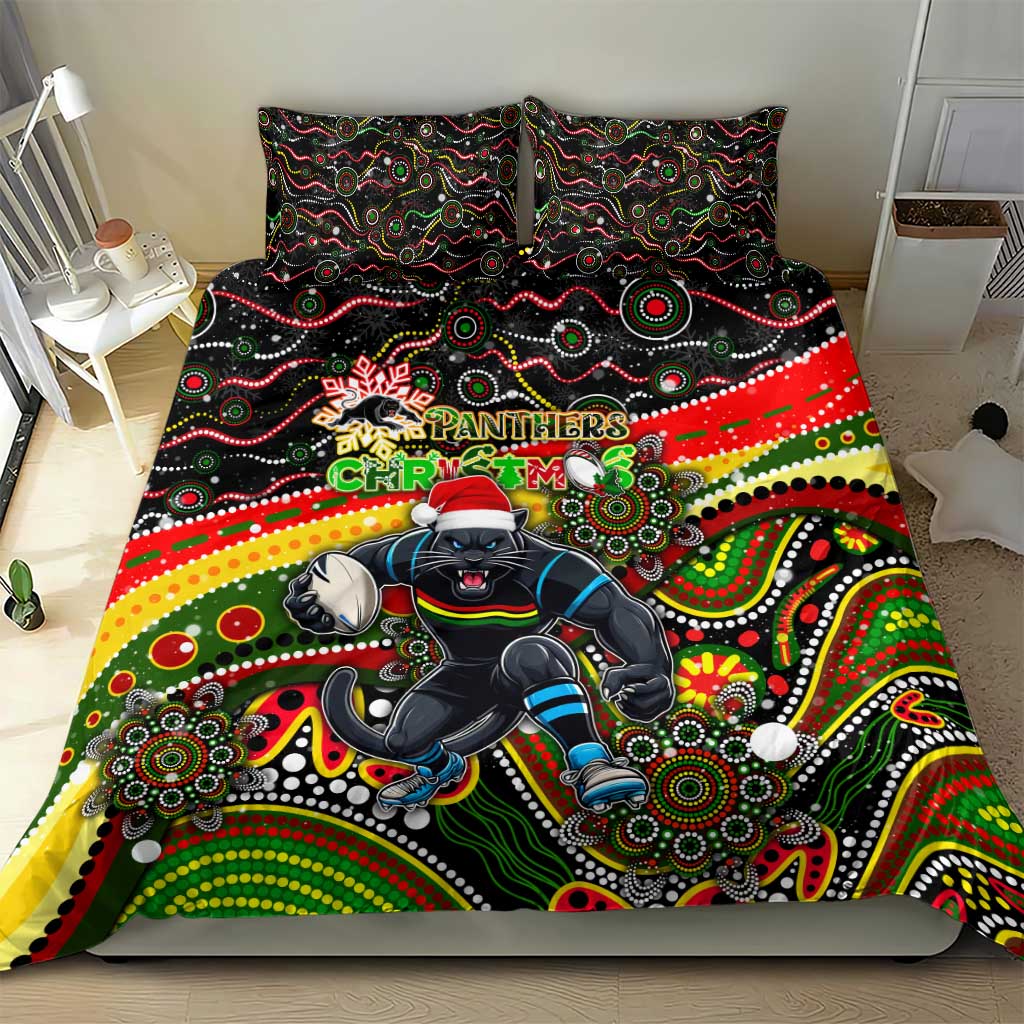 Merry Christmas Penrith Panthers Bedding Set Aboriginal Santa Rugby Mascot - The Riff