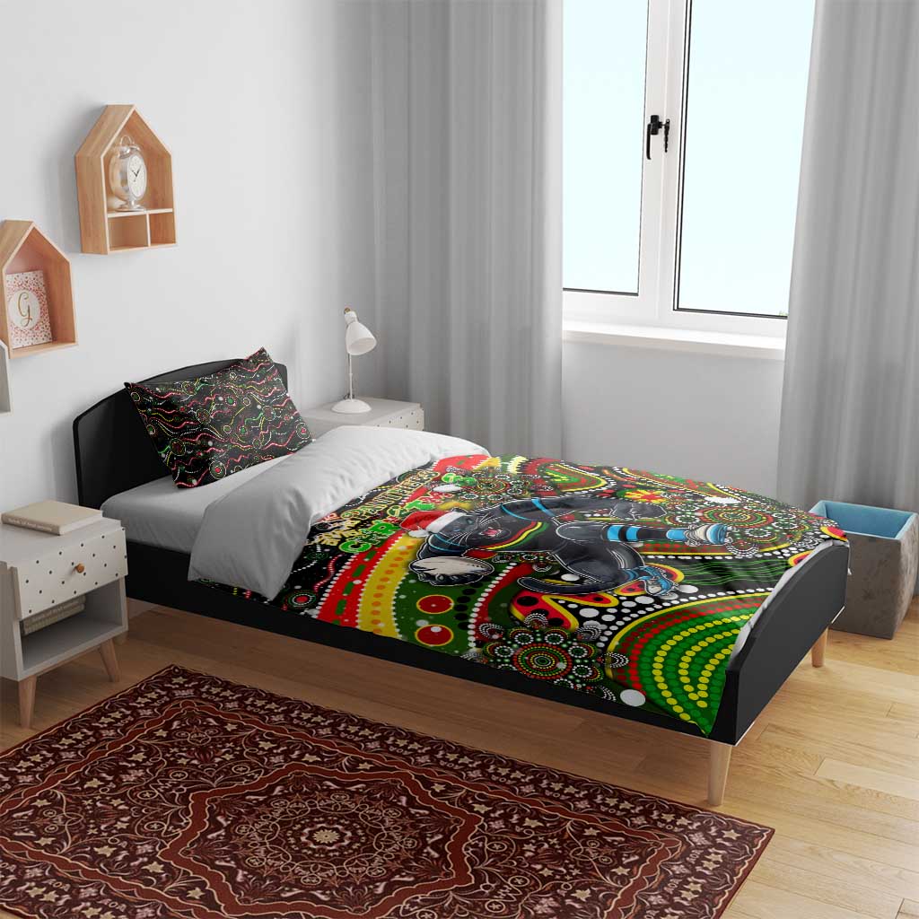 Merry Christmas Penrith Panthers Bedding Set Aboriginal Santa Rugby Mascot - The Riff