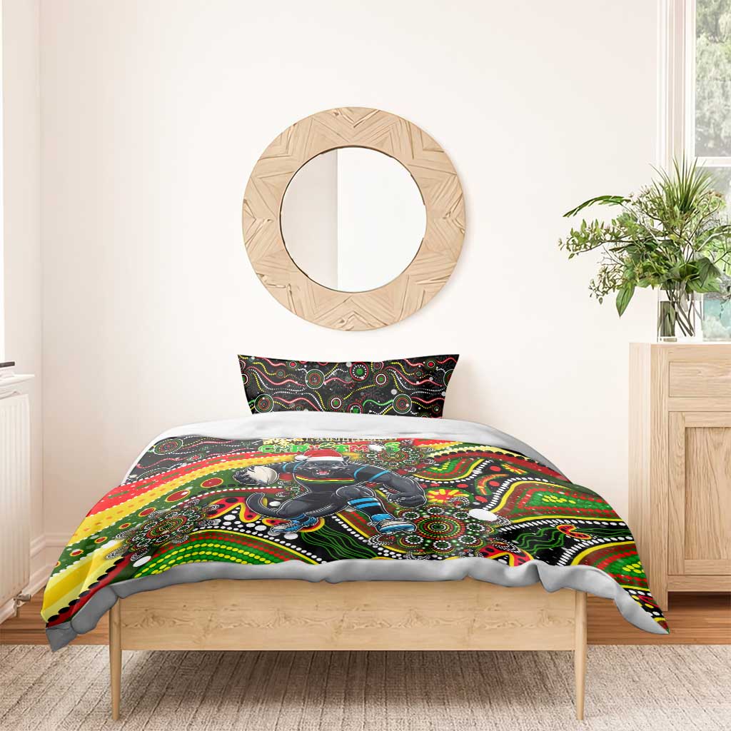 Merry Christmas Penrith Panthers Bedding Set Aboriginal Santa Rugby Mascot - The Riff