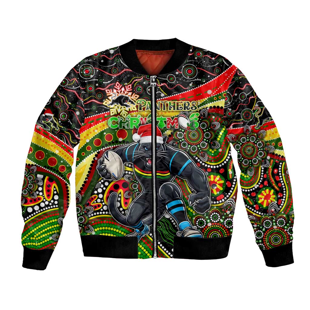 Merry Christmas Penrith Panthers Bomber Jacket Aboriginal Santa Rugby Mascot - The Riff