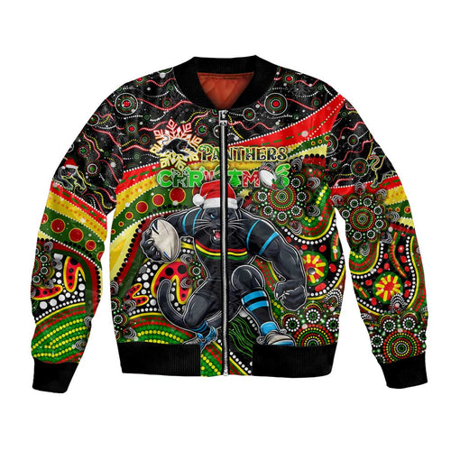 Merry Christmas Penrith Panthers Bomber Jacket Aboriginal Santa Rugby Mascot - The Riff