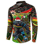Merry Christmas Penrith Panthers Button Sweatshirt Aboriginal Santa Rugby Mascot - The Riff
