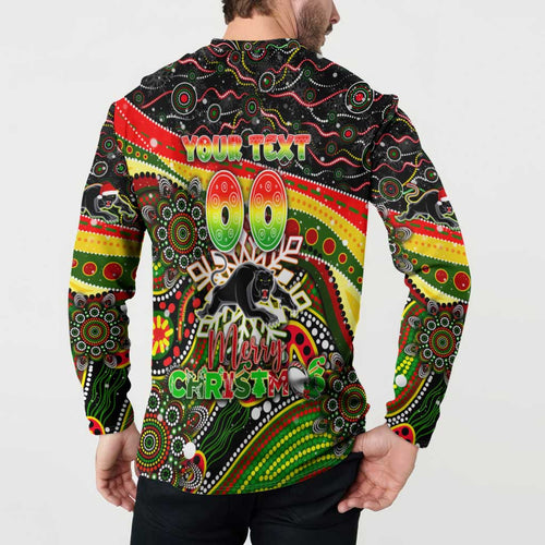 Merry Christmas Penrith Panthers Button Sweatshirt Aboriginal Santa Rugby Mascot - The Riff