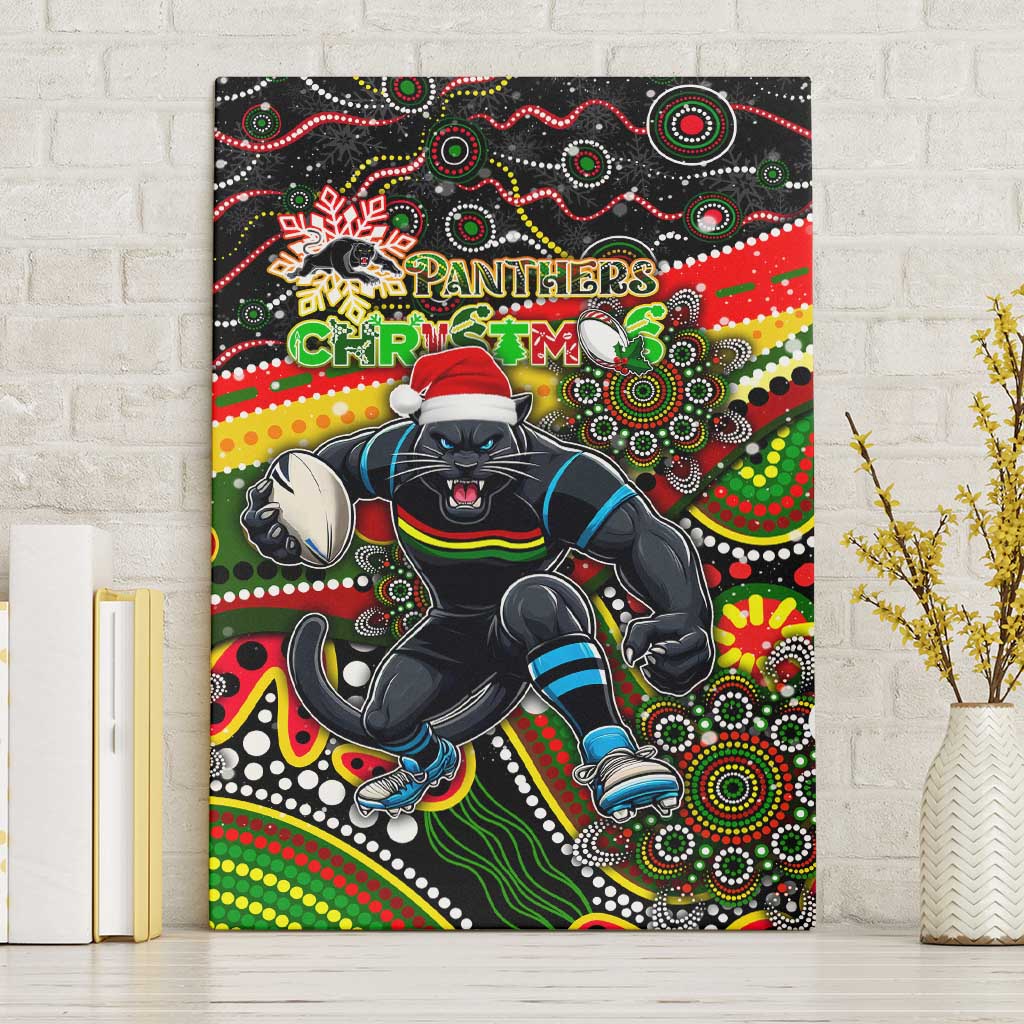 Merry Christmas Penrith Panthers Canvas Wall Art Aboriginal Santa Rugby Mascot - The Riff