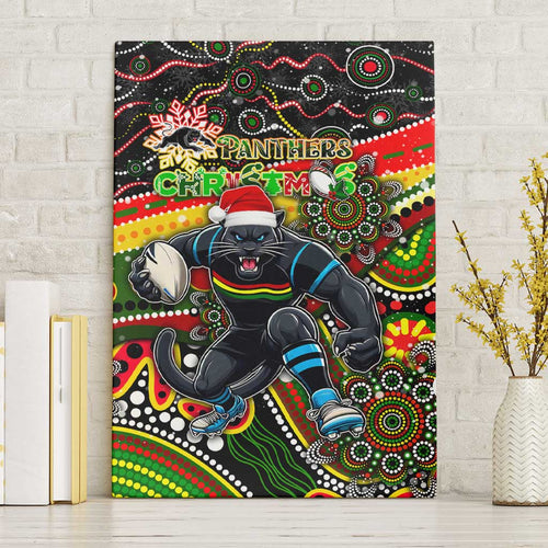 Merry Christmas Penrith Panthers Canvas Wall Art Aboriginal Santa Rugby Mascot - The Riff