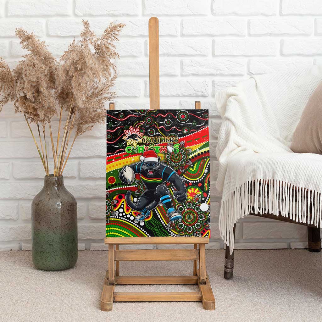 Merry Christmas Penrith Panthers Canvas Wall Art Aboriginal Santa Rugby Mascot - The Riff