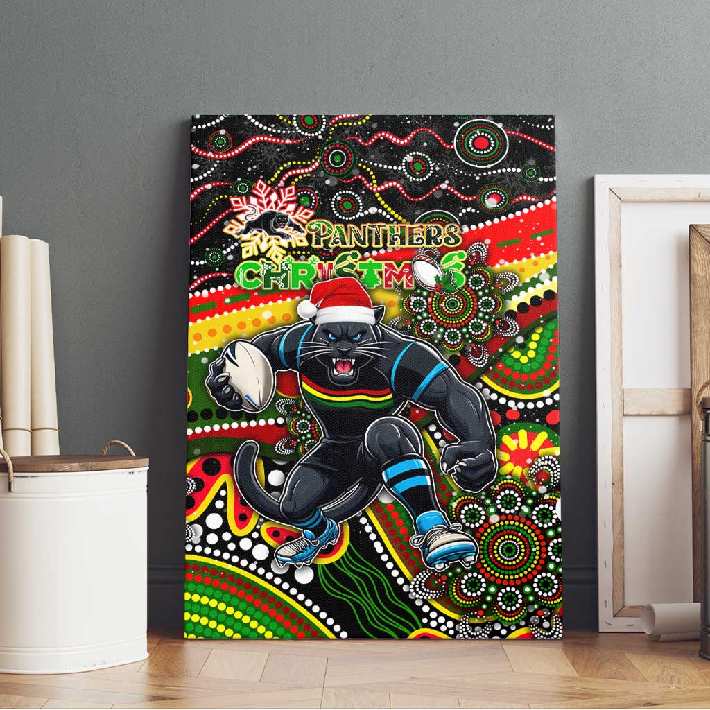 Merry Christmas Penrith Panthers Canvas Wall Art Aboriginal Santa Rugby Mascot - The Riff