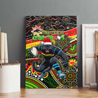 Merry Christmas Penrith Panthers Canvas Wall Art Aboriginal Santa Rugby Mascot - The Riff