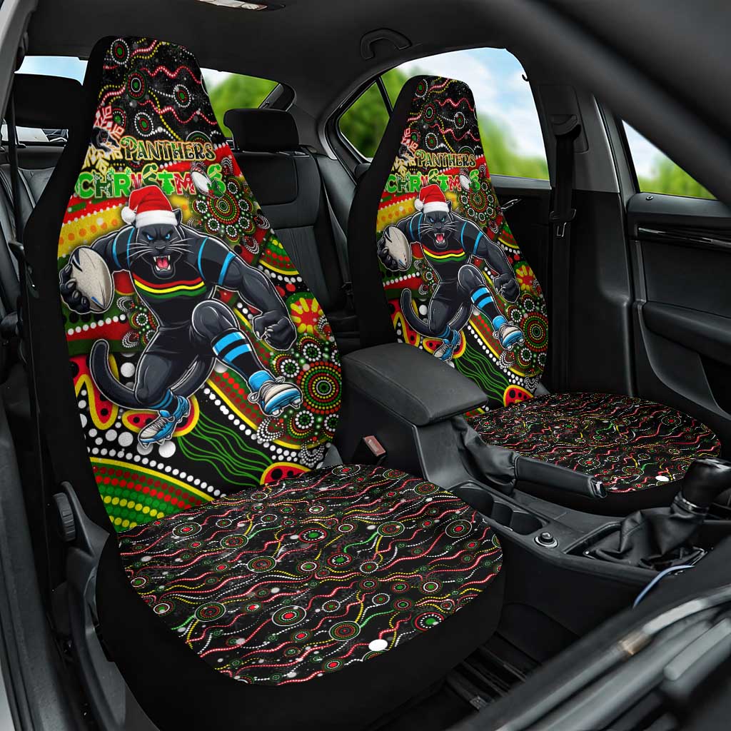 Merry Christmas Penrith Panthers Car Seat Cover Aboriginal Santa Rugby Mascot - The Riff