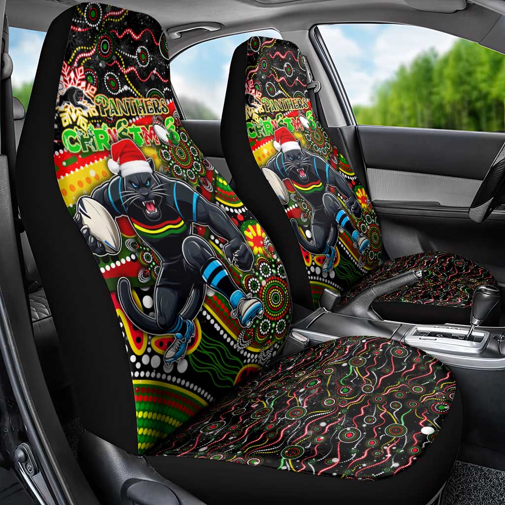 Merry Christmas Penrith Panthers Car Seat Cover Aboriginal Santa Rugby Mascot - The Riff