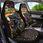 Merry Christmas Penrith Panthers Car Seat Cover Aboriginal Santa Rugby Mascot - The Riff