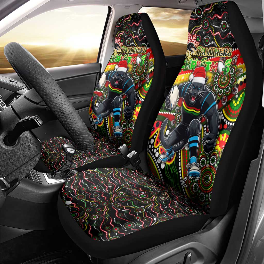 Merry Christmas Penrith Panthers Car Seat Cover Aboriginal Santa Rugby Mascot - The Riff