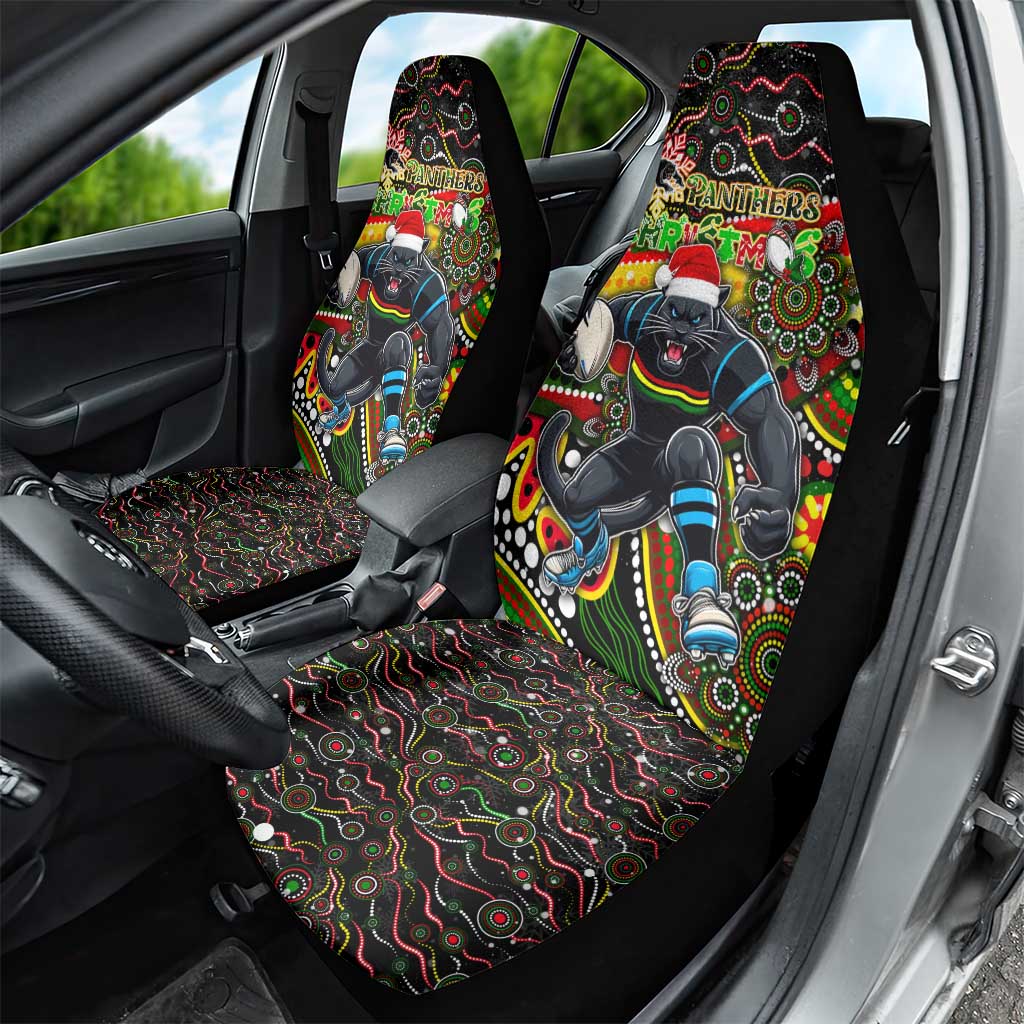 Merry Christmas Penrith Panthers Car Seat Cover Aboriginal Santa Rugby Mascot - The Riff