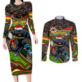 Merry Christmas Penrith Panthers Couples Matching Long Sleeve Bodycon Dress and Long Sleeve Button Shirt Aboriginal Santa Rugby Mascot - The Riff