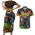 Merry Christmas Penrith Panthers Couples Matching Short Sleeve Bodycon Dress and Hawaiian Shirt Aboriginal Santa Rugby Mascot - The Riff