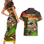 Merry Christmas Penrith Panthers Couples Matching Short Sleeve Bodycon Dress and Hawaiian Shirt Aboriginal Santa Rugby Mascot - The Riff