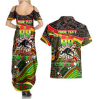 Merry Christmas Penrith Panthers Couples Matching Summer Maxi Dress and Hawaiian Shirt Aboriginal Santa Rugby Mascot - The Riff
