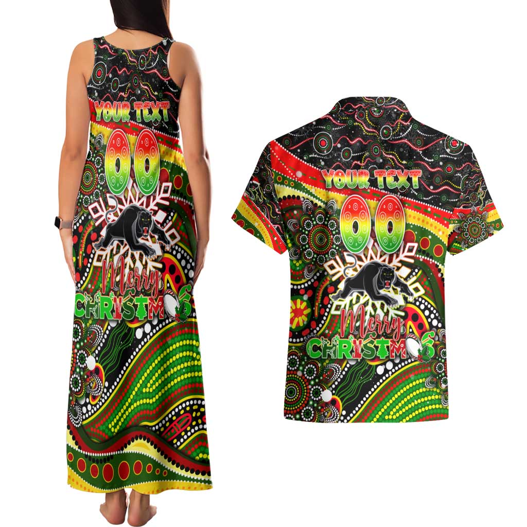 Merry Christmas Penrith Panthers Couples Matching Tank Maxi Dress and Hawaiian Shirt Aboriginal Santa Rugby Mascot - The Riff