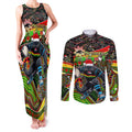 Merry Christmas Penrith Panthers Couples Matching Tank Maxi Dress and Long Sleeve Button Shirt Aboriginal Santa Rugby Mascot - The Riff