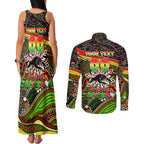 Merry Christmas Penrith Panthers Couples Matching Tank Maxi Dress and Long Sleeve Button Shirt Aboriginal Santa Rugby Mascot - The Riff