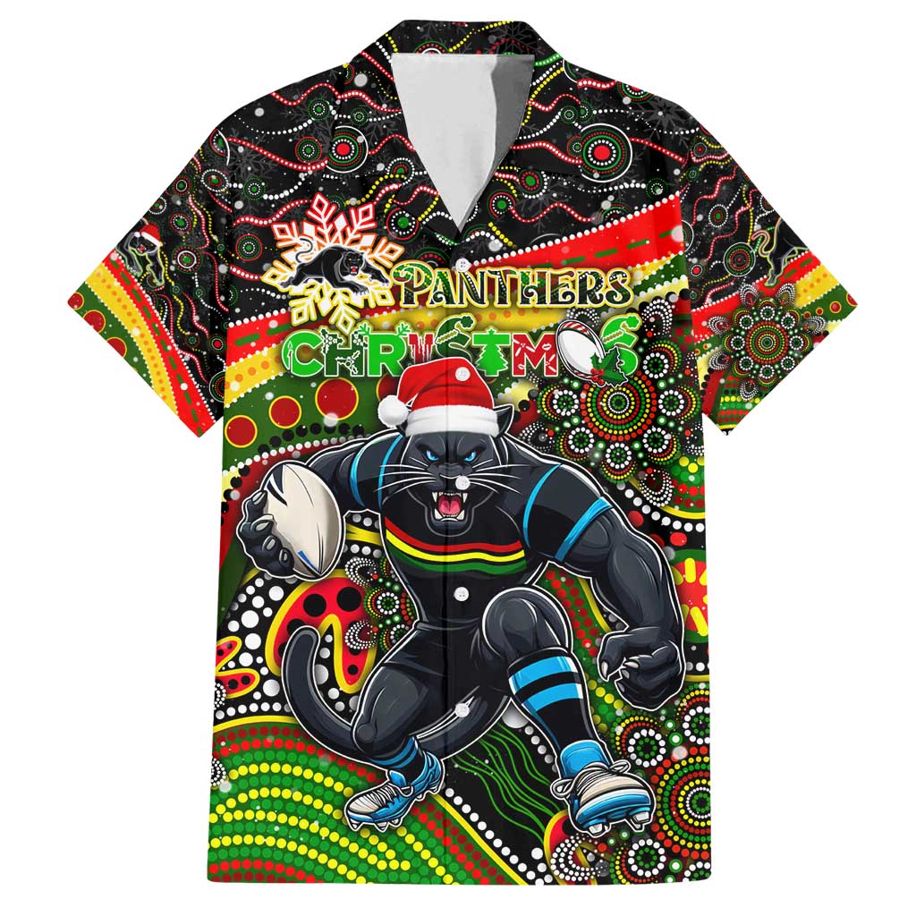 Merry Christmas Penrith Panthers Family Matching Long Sleeve Bodycon Dress and Hawaiian Shirt Aboriginal Santa Rugby Mascot - The Riff