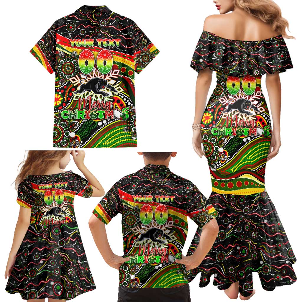 Merry Christmas Penrith Panthers Family Matching Mermaid Dress and Hawaiian Shirt Aboriginal Santa Rugby Mascot - The Riff