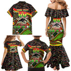 Merry Christmas Penrith Panthers Family Matching Mermaid Dress and Hawaiian Shirt Aboriginal Santa Rugby Mascot - The Riff