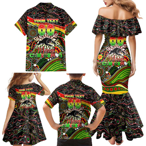 Merry Christmas Penrith Panthers Family Matching Mermaid Dress and Hawaiian Shirt Aboriginal Santa Rugby Mascot - The Riff