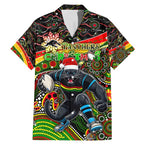 Merry Christmas Penrith Panthers Family Matching Mermaid Dress and Hawaiian Shirt Aboriginal Santa Rugby Mascot - The Riff