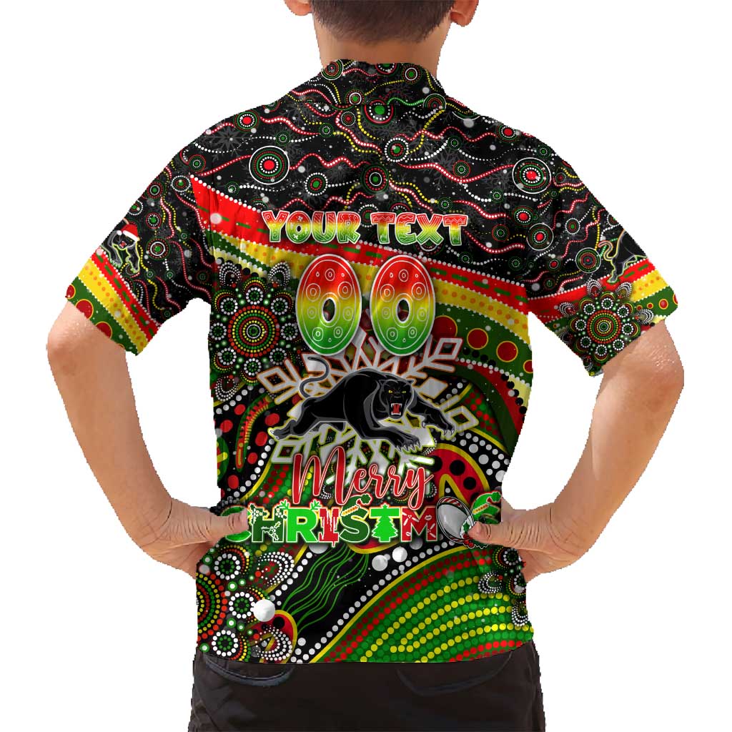 Merry Christmas Penrith Panthers Family Matching Off Shoulder Maxi Dress and Hawaiian Shirt Aboriginal Santa Rugby Mascot - The Riff