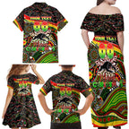 Merry Christmas Penrith Panthers Family Matching Off Shoulder Maxi Dress and Hawaiian Shirt Aboriginal Santa Rugby Mascot - The Riff