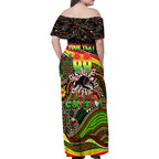 Merry Christmas Penrith Panthers Family Matching Off Shoulder Maxi Dress and Hawaiian Shirt Aboriginal Santa Rugby Mascot - The Riff