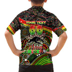 Merry Christmas Penrith Panthers Family Matching Off Shoulder Short Dress and Hawaiian Shirt Aboriginal Santa Rugby Mascot - The Riff