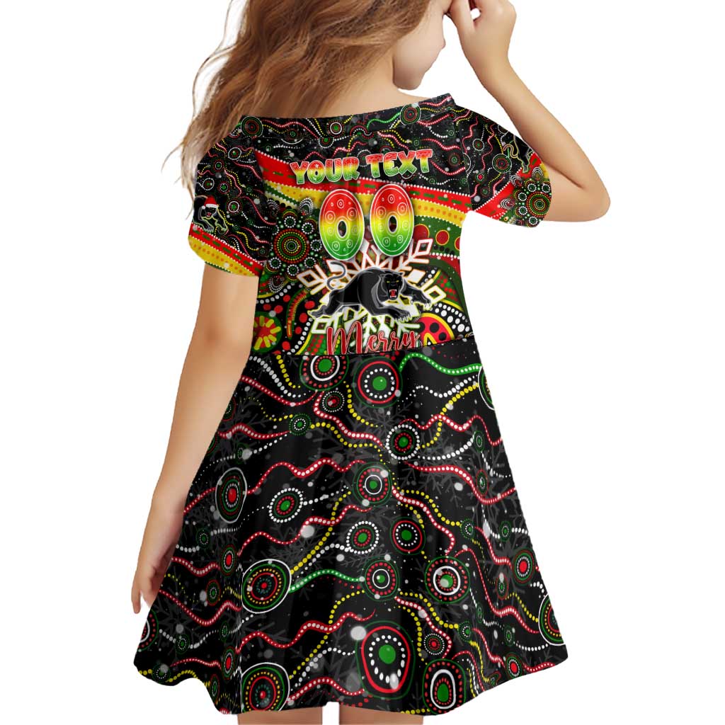 Merry Christmas Penrith Panthers Family Matching Off Shoulder Short Dress and Hawaiian Shirt Aboriginal Santa Rugby Mascot - The Riff