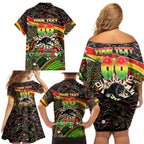 Merry Christmas Penrith Panthers Family Matching Off Shoulder Short Dress and Hawaiian Shirt Aboriginal Santa Rugby Mascot - The Riff