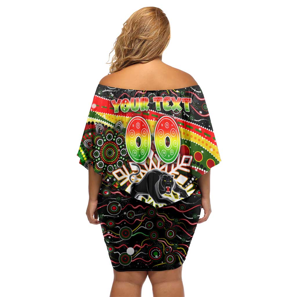 Merry Christmas Penrith Panthers Family Matching Off Shoulder Short Dress and Hawaiian Shirt Aboriginal Santa Rugby Mascot - The Riff