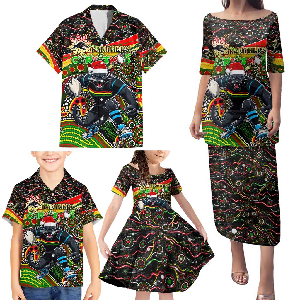 Merry Christmas Penrith Panthers Family Matching Puletasi and Hawaiian Shirt Aboriginal Santa Rugby Mascot - The Riff
