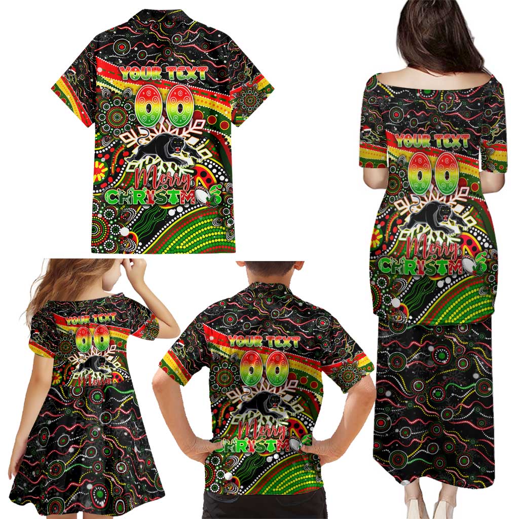 Merry Christmas Penrith Panthers Family Matching Puletasi and Hawaiian Shirt Aboriginal Santa Rugby Mascot - The Riff