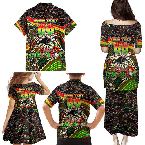 Merry Christmas Penrith Panthers Family Matching Puletasi and Hawaiian Shirt Aboriginal Santa Rugby Mascot - The Riff