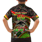 Merry Christmas Penrith Panthers Family Matching Short Sleeve Bodycon Dress and Hawaiian Shirt Aboriginal Santa Rugby Mascot - The Riff