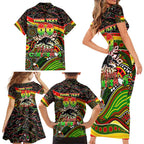 Merry Christmas Penrith Panthers Family Matching Short Sleeve Bodycon Dress and Hawaiian Shirt Aboriginal Santa Rugby Mascot - The Riff