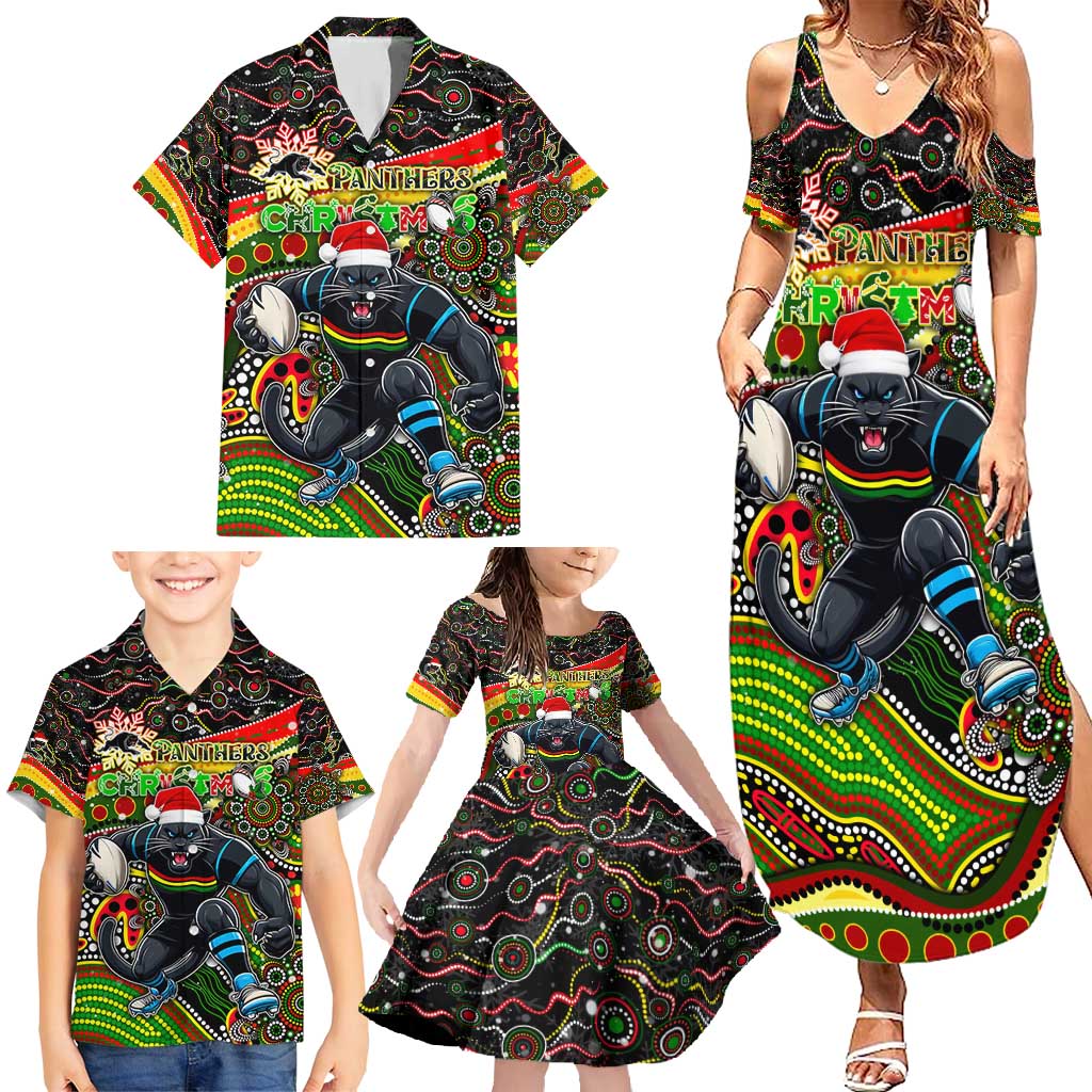 Merry Christmas Penrith Panthers Family Matching Summer Maxi Dress and Hawaiian Shirt Aboriginal Santa Rugby Mascot - The Riff