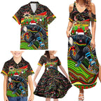 Merry Christmas Penrith Panthers Family Matching Summer Maxi Dress and Hawaiian Shirt Aboriginal Santa Rugby Mascot - The Riff
