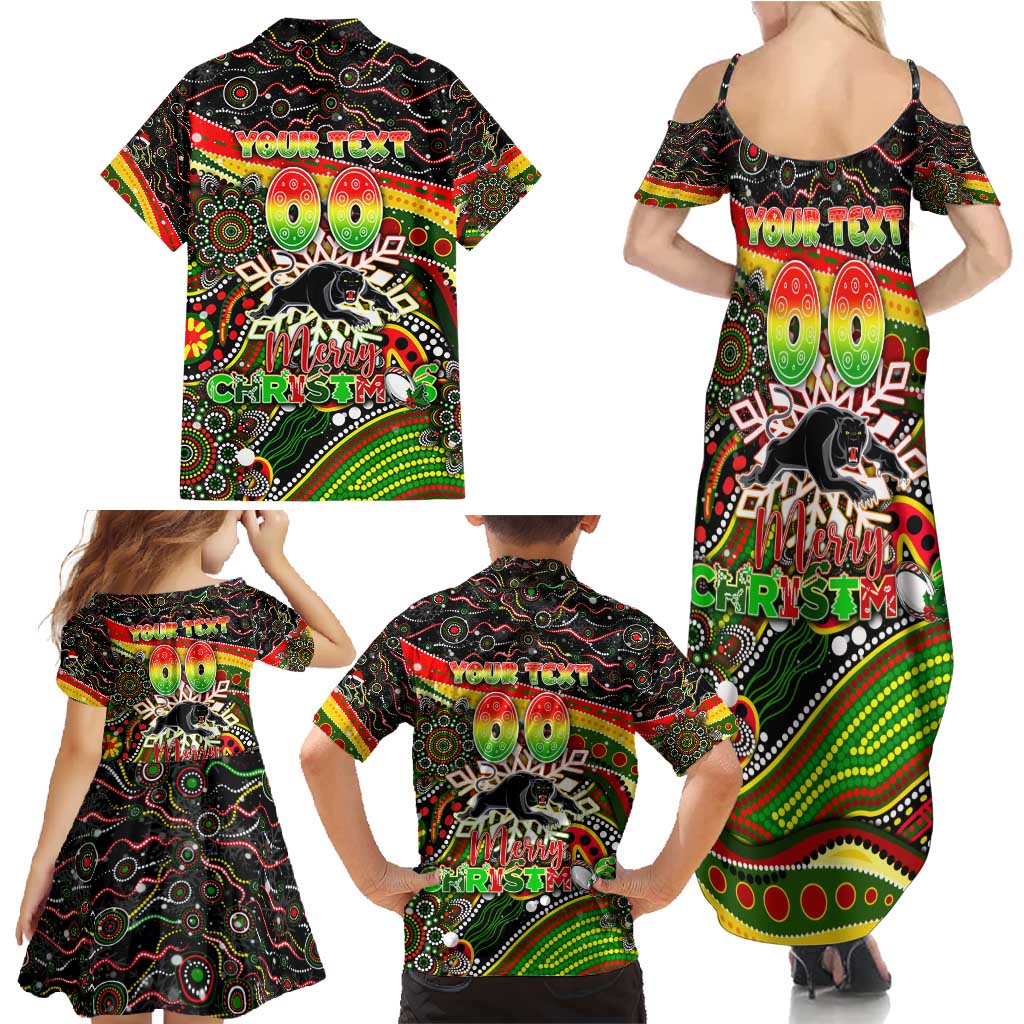 Merry Christmas Penrith Panthers Family Matching Summer Maxi Dress and Hawaiian Shirt Aboriginal Santa Rugby Mascot - The Riff