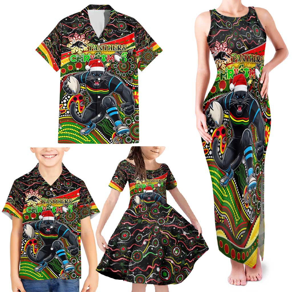 Merry Christmas Penrith Panthers Family Matching Tank Maxi Dress and Hawaiian Shirt Aboriginal Santa Rugby Mascot - The Riff
