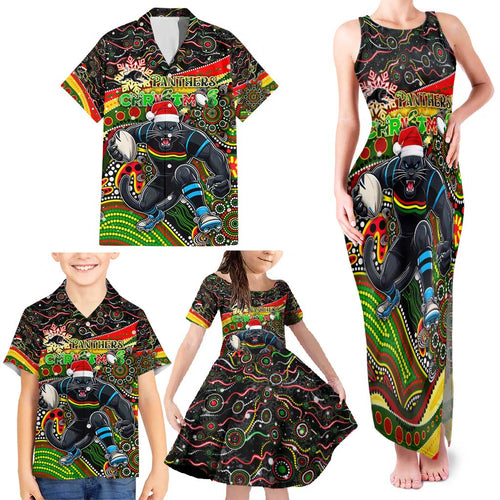 Merry Christmas Penrith Panthers Family Matching Tank Maxi Dress and Hawaiian Shirt Aboriginal Santa Rugby Mascot - The Riff