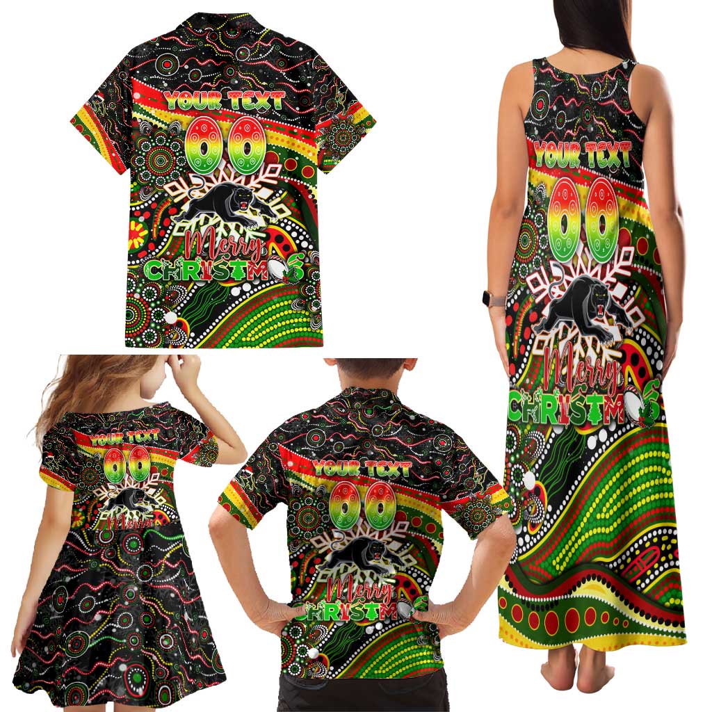 Merry Christmas Penrith Panthers Family Matching Tank Maxi Dress and Hawaiian Shirt Aboriginal Santa Rugby Mascot - The Riff