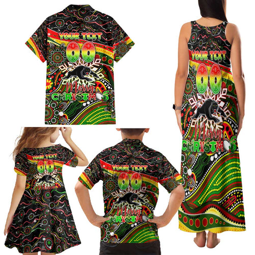 Merry Christmas Penrith Panthers Family Matching Tank Maxi Dress and Hawaiian Shirt Aboriginal Santa Rugby Mascot - The Riff