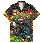 Merry Christmas Penrith Panthers Family Matching Tank Maxi Dress and Hawaiian Shirt Aboriginal Santa Rugby Mascot - The Riff